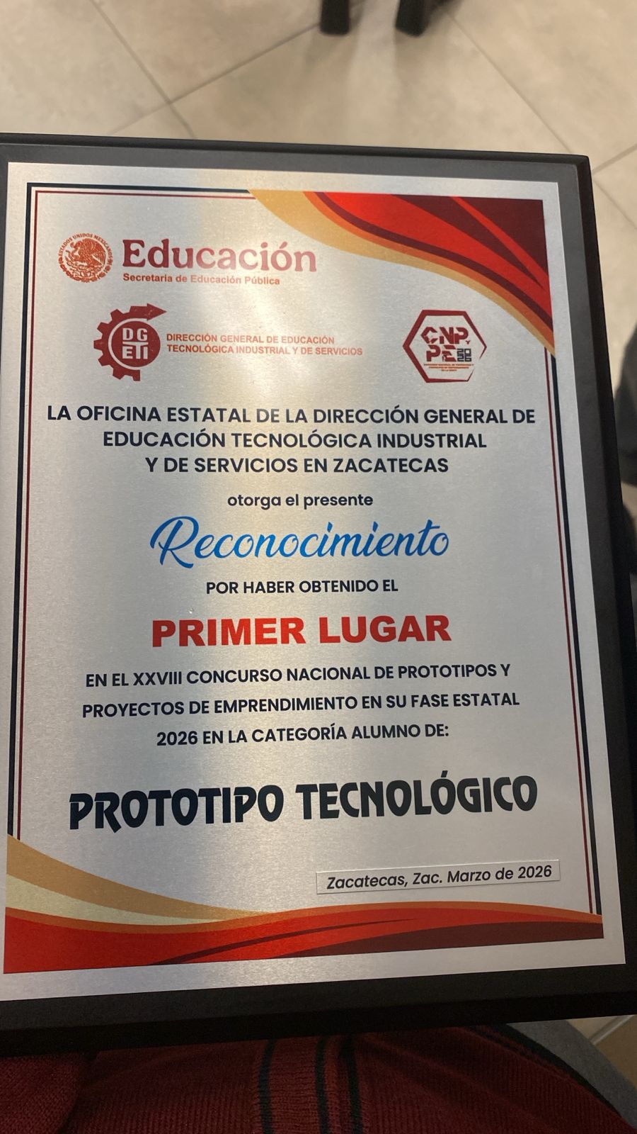 Reconocimiento 1er Lugar CNPyPE 2026